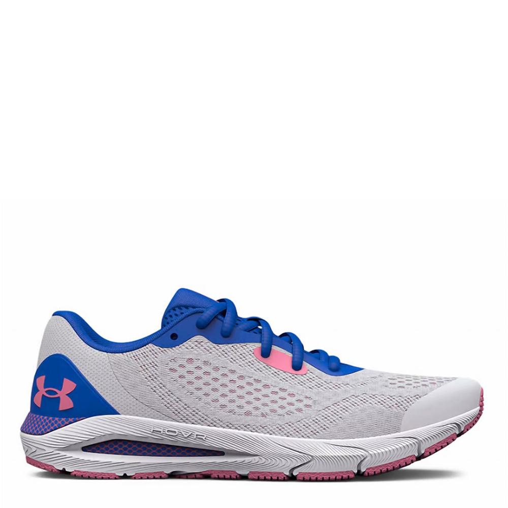 NEW UNDER ARMOUR girls hovr sonic 5 ggs running shoe in halo gray / flamingo